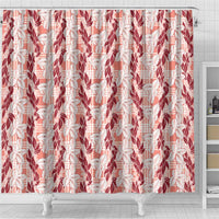 Hawaii Ti Leaf Maile Tuberose Lei Shower Curtain With Hanalei Leaf Red