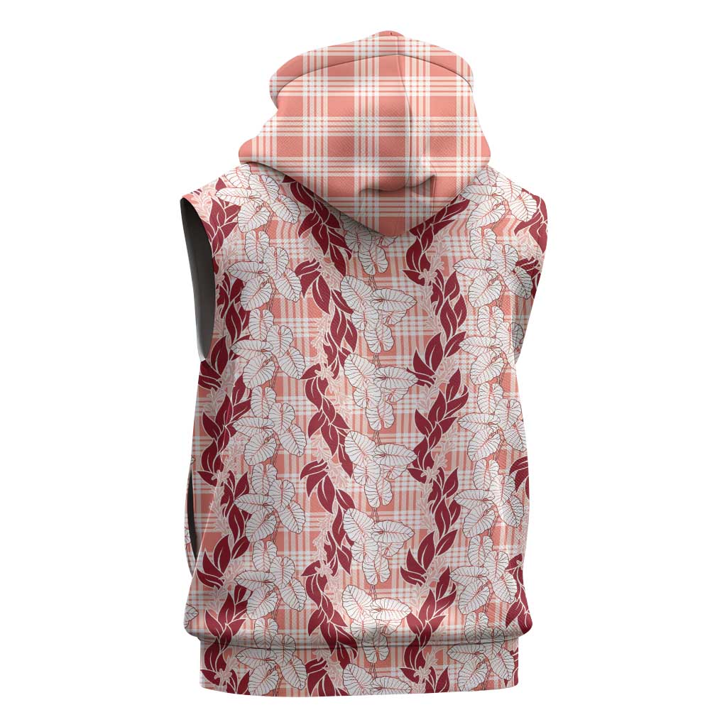 Hawaii Ti Leaf Maile Tuberose Lei Sleeveless Zip Hoodie With Hanalei Leaf Red