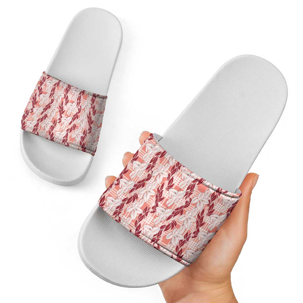 Hawaii Ti Leaf Maile Tuberose Lei Slide Sandals With Hanalei Leaf Red
