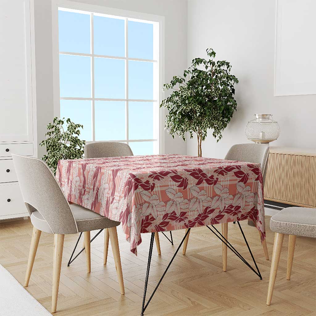 Hawaii Ti Leaf Maile Tuberose Lei Tablecloth With Hanalei Leaf Red