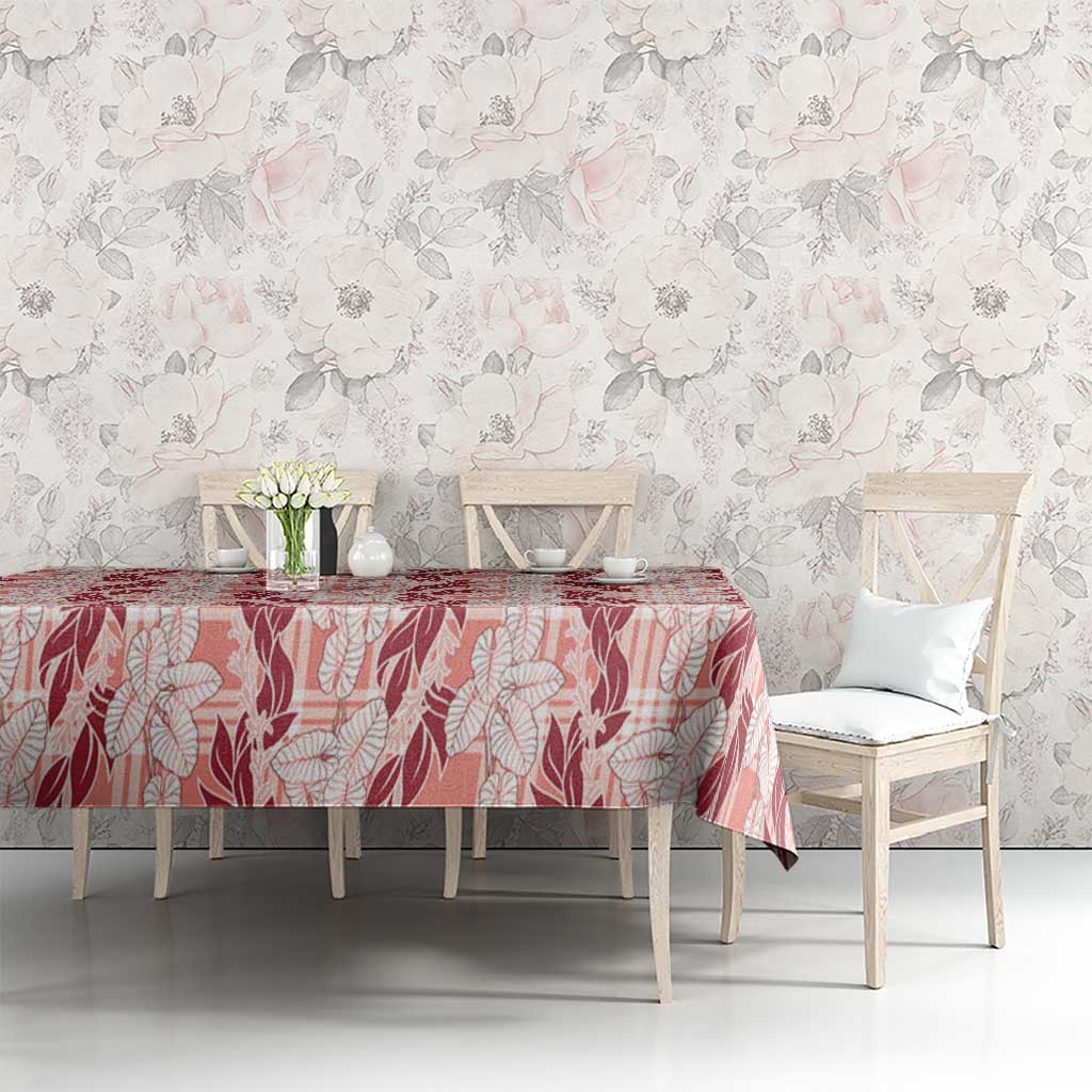 Hawaii Ti Leaf Maile Tuberose Lei Tablecloth With Hanalei Leaf Red