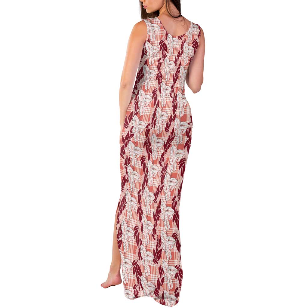 Hawaii Ti Leaf Maile Tuberose Lei Tank Maxi Dress With Hanalei Leaf Red