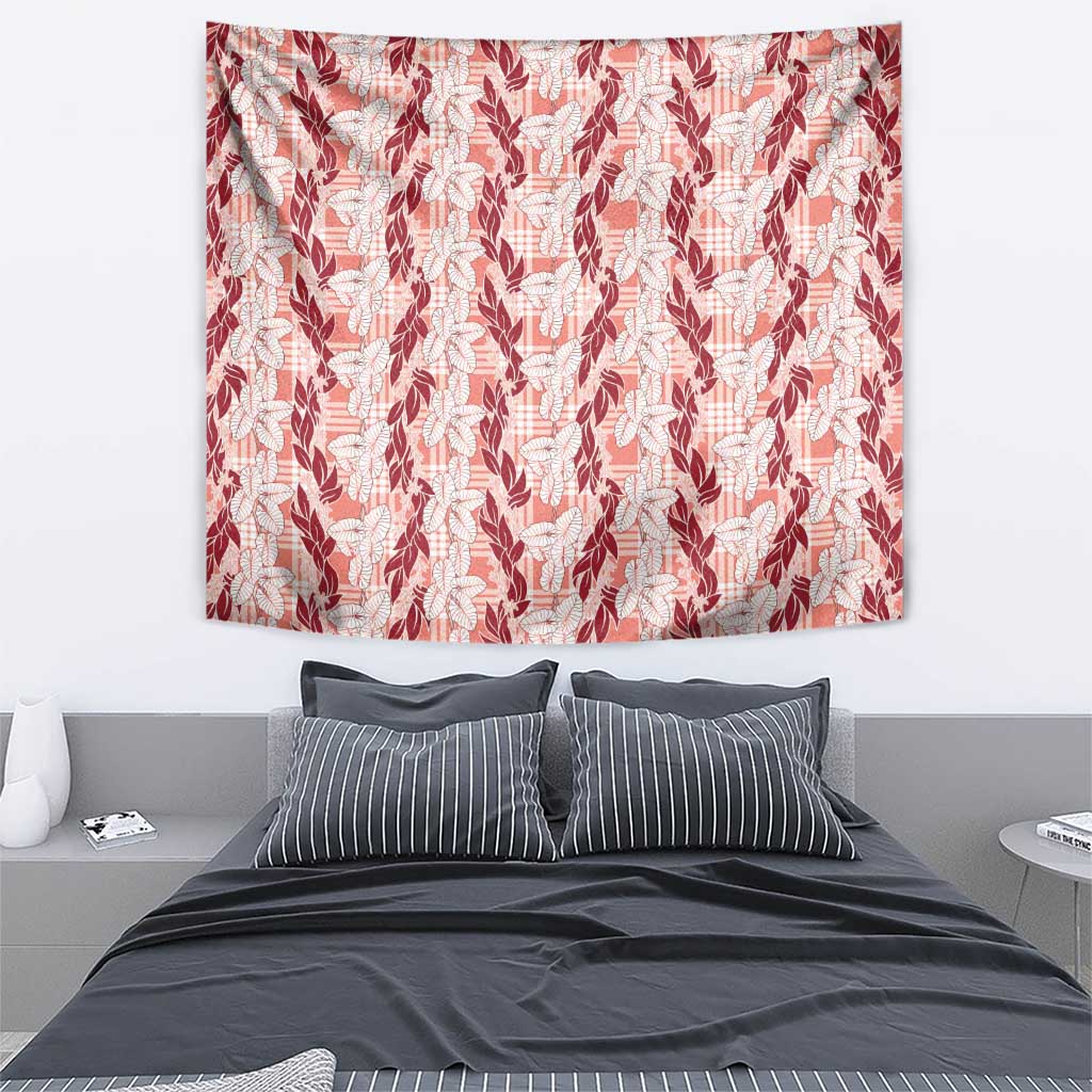 Hawaii Ti Leaf Maile Tuberose Lei Tapestry With Hanalei Leaf Red