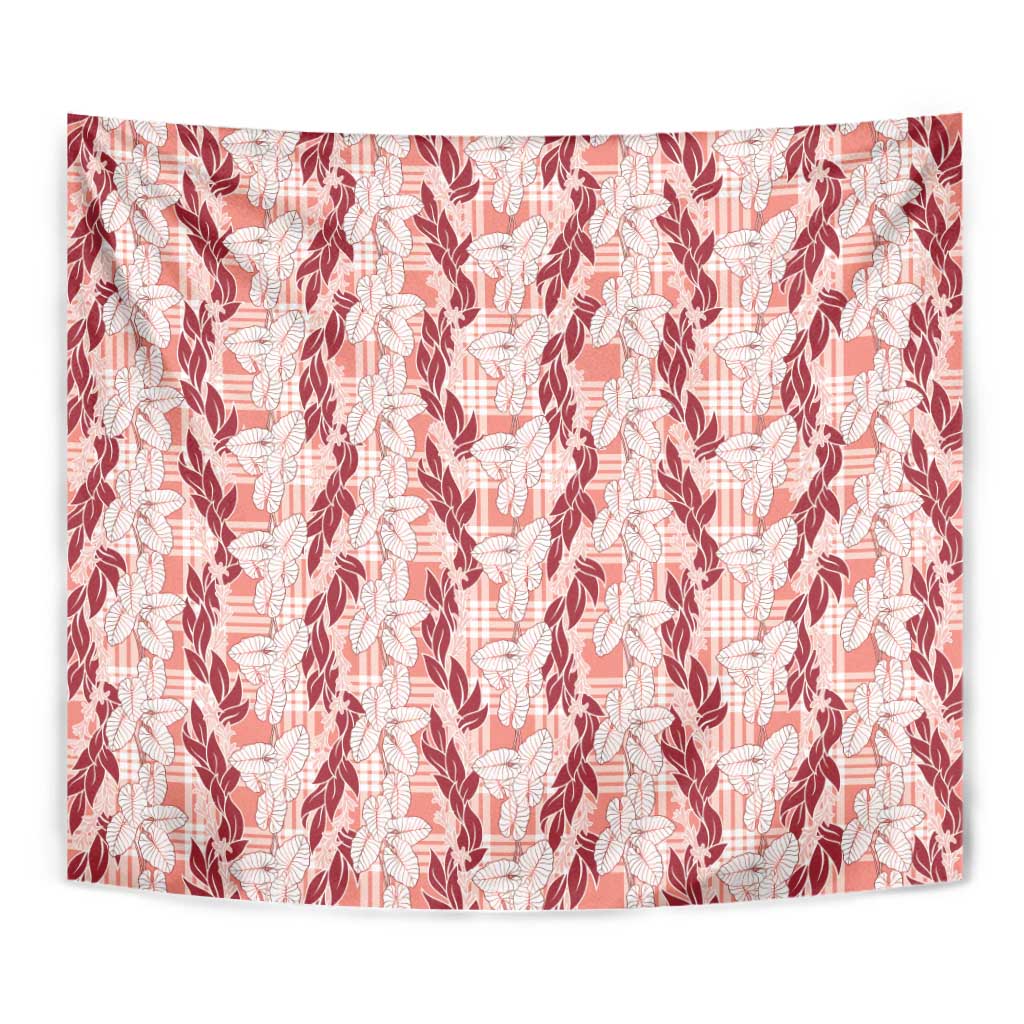 Hawaii Ti Leaf Maile Tuberose Lei Tapestry With Hanalei Leaf Red