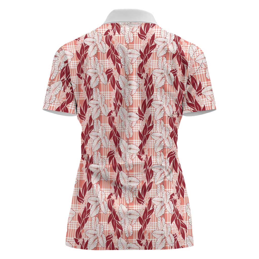 Hawaii Ti Leaf Maile Tuberose Lei Women Polo Shirt With Hanalei Leaf Red