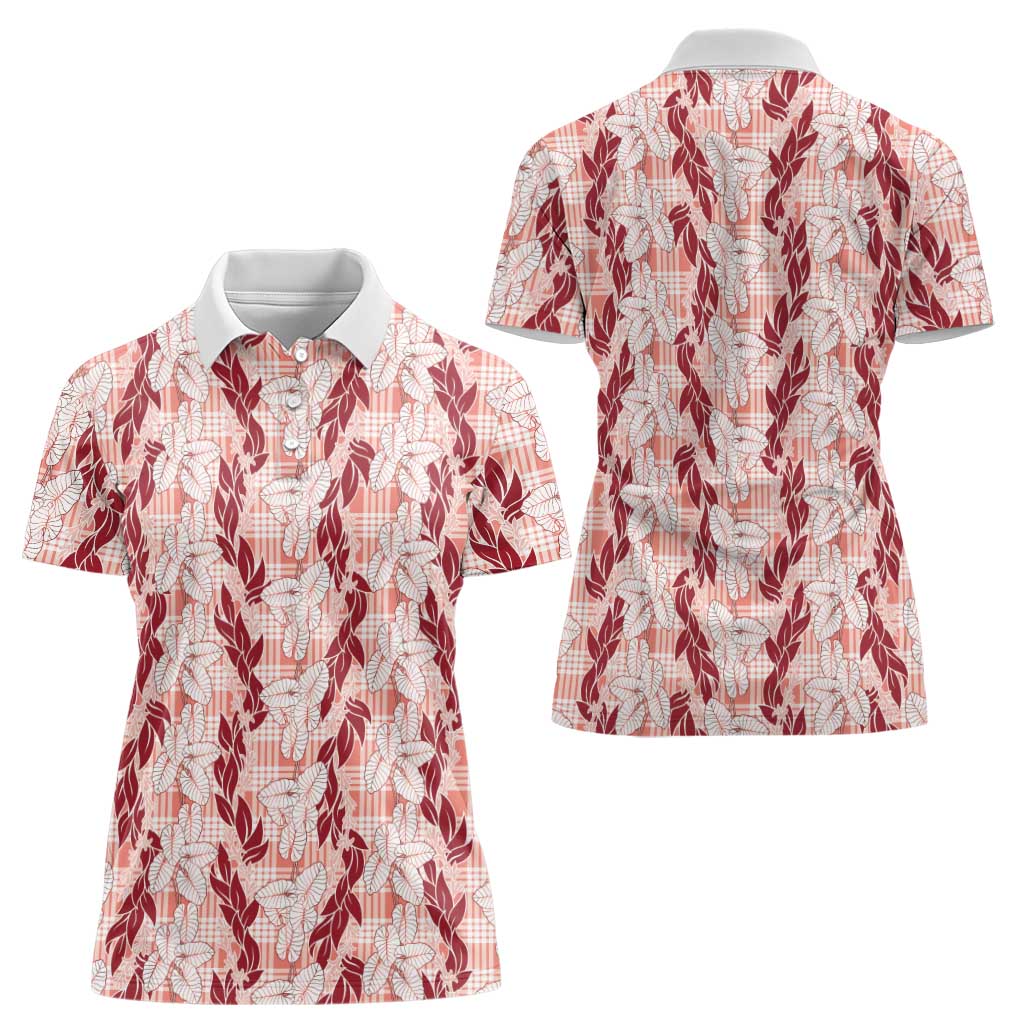 Hawaii Ti Leaf Maile Tuberose Lei Women Polo Shirt With Hanalei Leaf Red