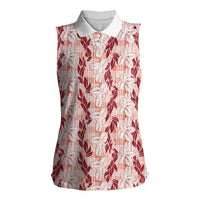 Hawaii Ti Leaf Maile Tuberose Lei Women Sleeveless Polo Shirt With Hanalei Leaf Red