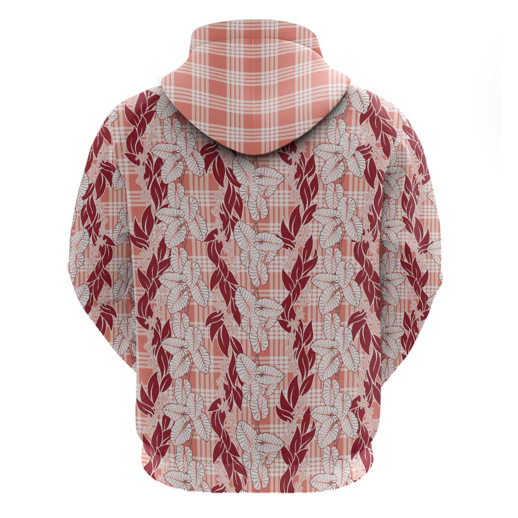 Hawaii Ti Leaf Maile Tuberose Lei Zip Hoodie With Hanalei Leaf Red