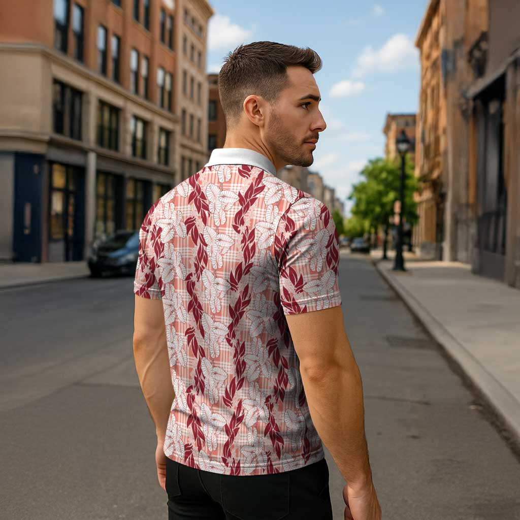 Hawaii Ti Leaf Maile Tuberose Lei Zipper Polo Shirt With Hanalei Leaf Red