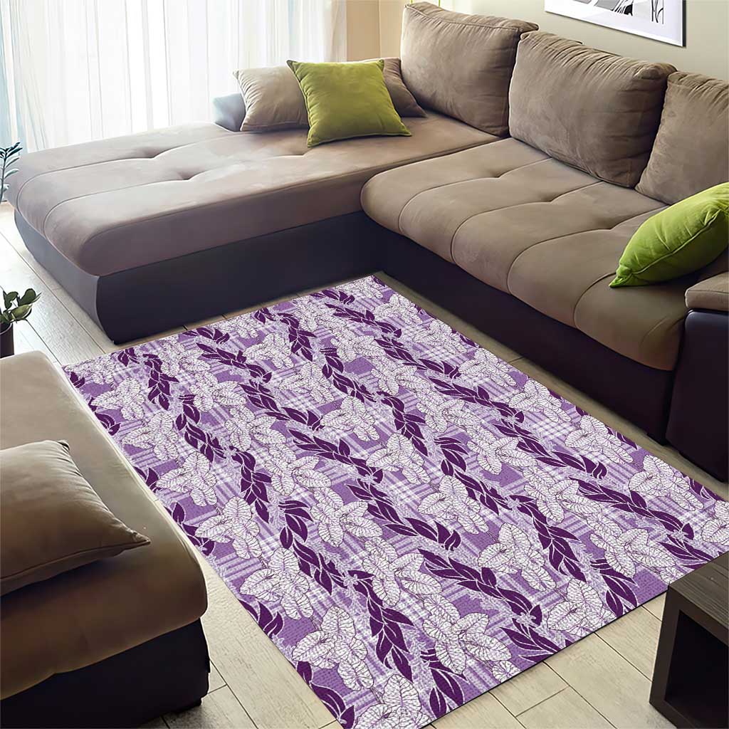 Hawaii Ti Leaf Maile Tuberose Lei Area Rug With Hanalei Leaf Purple