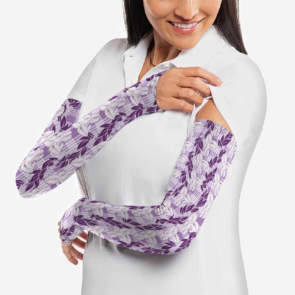 Hawaii Ti Leaf Maile Tuberose Lei Arm Sleeves With Hanalei Leaf Purple