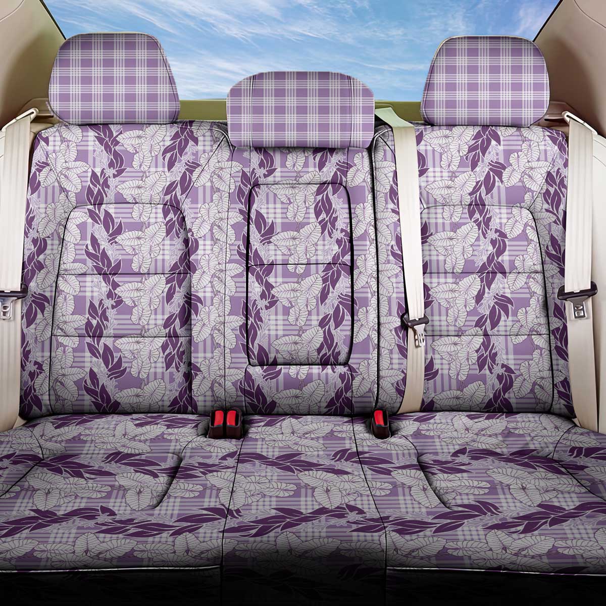 Hawaii Ti Leaf Maile Tuberose Lei Back Car Seat Cover With Hanalei Leaf Purple