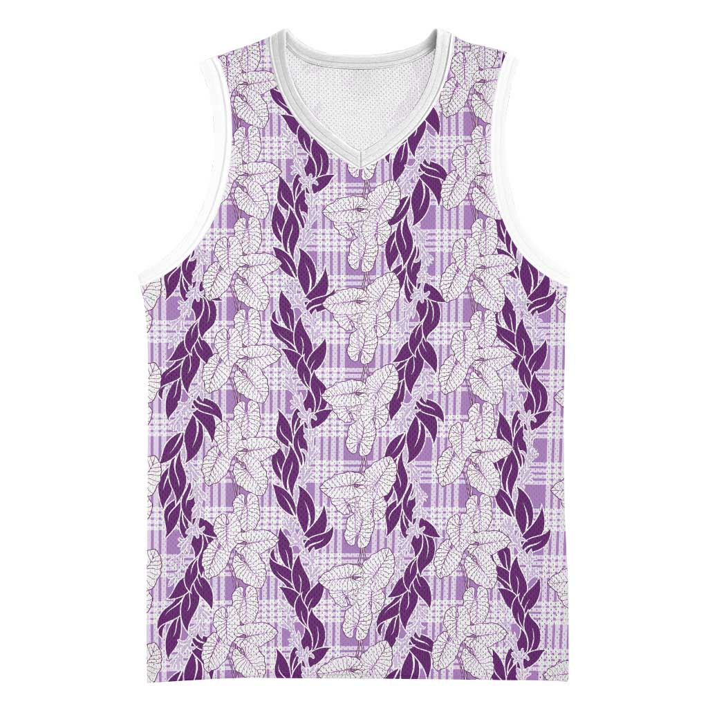 Hawaii Ti Leaf Maile Tuberose Lei Basketball Jersey With Hanalei Leaf Purple