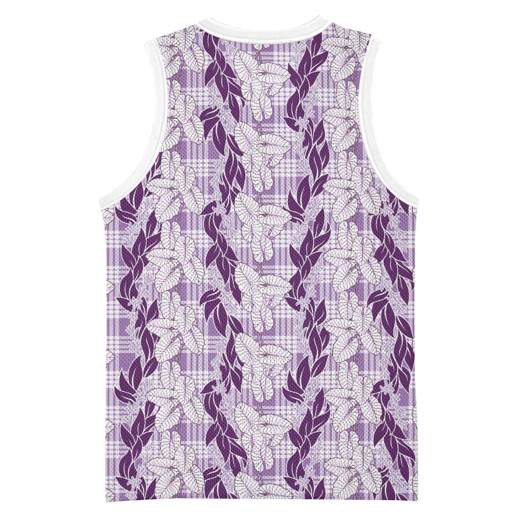 Hawaii Ti Leaf Maile Tuberose Lei Basketball Jersey With Hanalei Leaf Purple