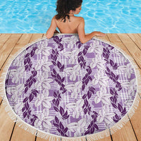Hawaii Ti Leaf Maile Tuberose Lei Beach Blanket With Hanalei Leaf Purple