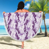 Hawaii Ti Leaf Maile Tuberose Lei Beach Blanket With Hanalei Leaf Purple