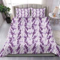 Hawaii Ti Leaf Maile Tuberose Lei Bedding Set With Hanalei Leaf Purple
