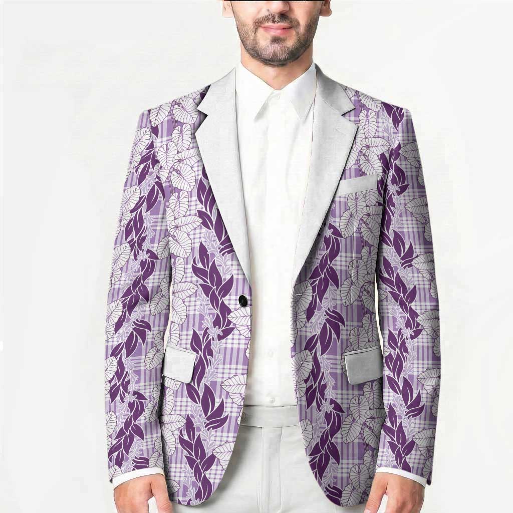 Hawaii Ti Leaf Maile Tuberose Lei Blazer With Hanalei Leaf Purple