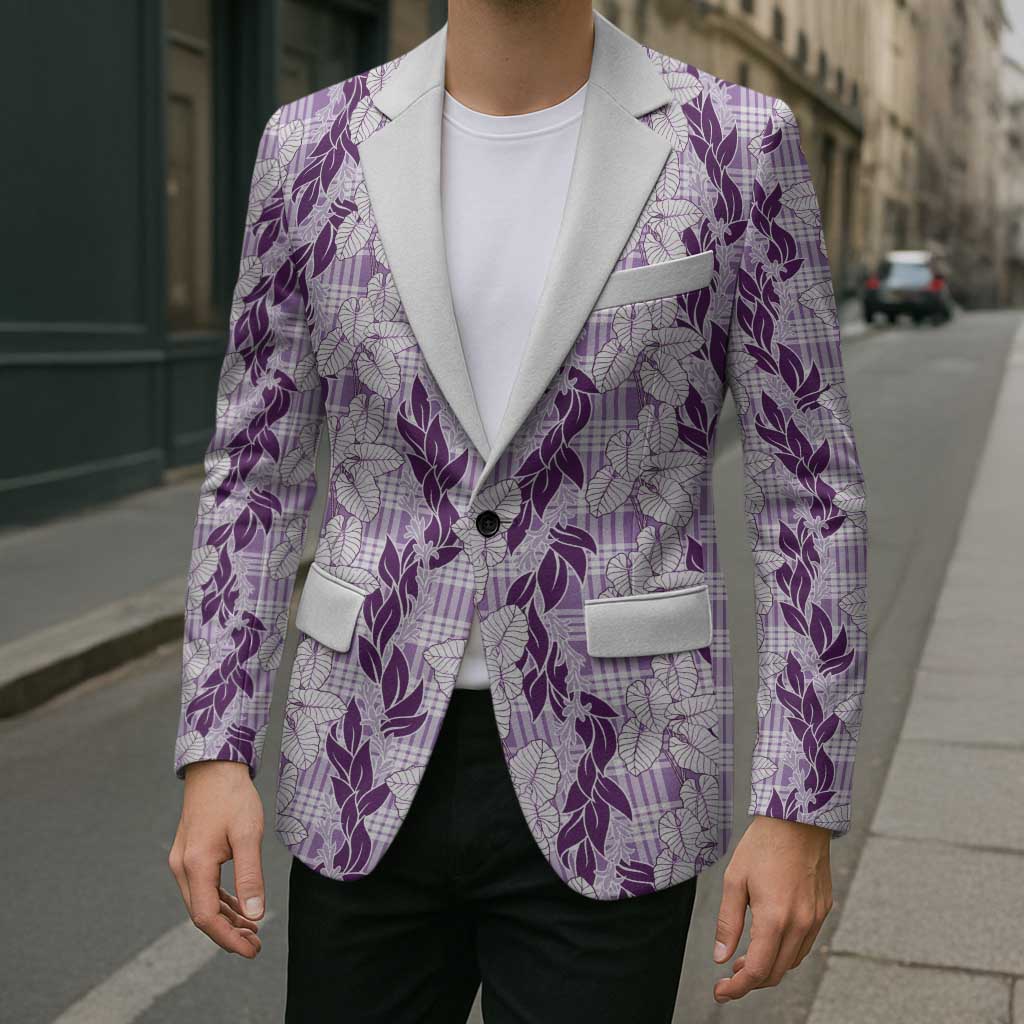Hawaii Ti Leaf Maile Tuberose Lei Blazer With Hanalei Leaf Purple
