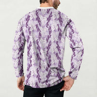 Hawaii Ti Leaf Maile Tuberose Lei Button Sweatshirt With Hanalei Leaf Purple