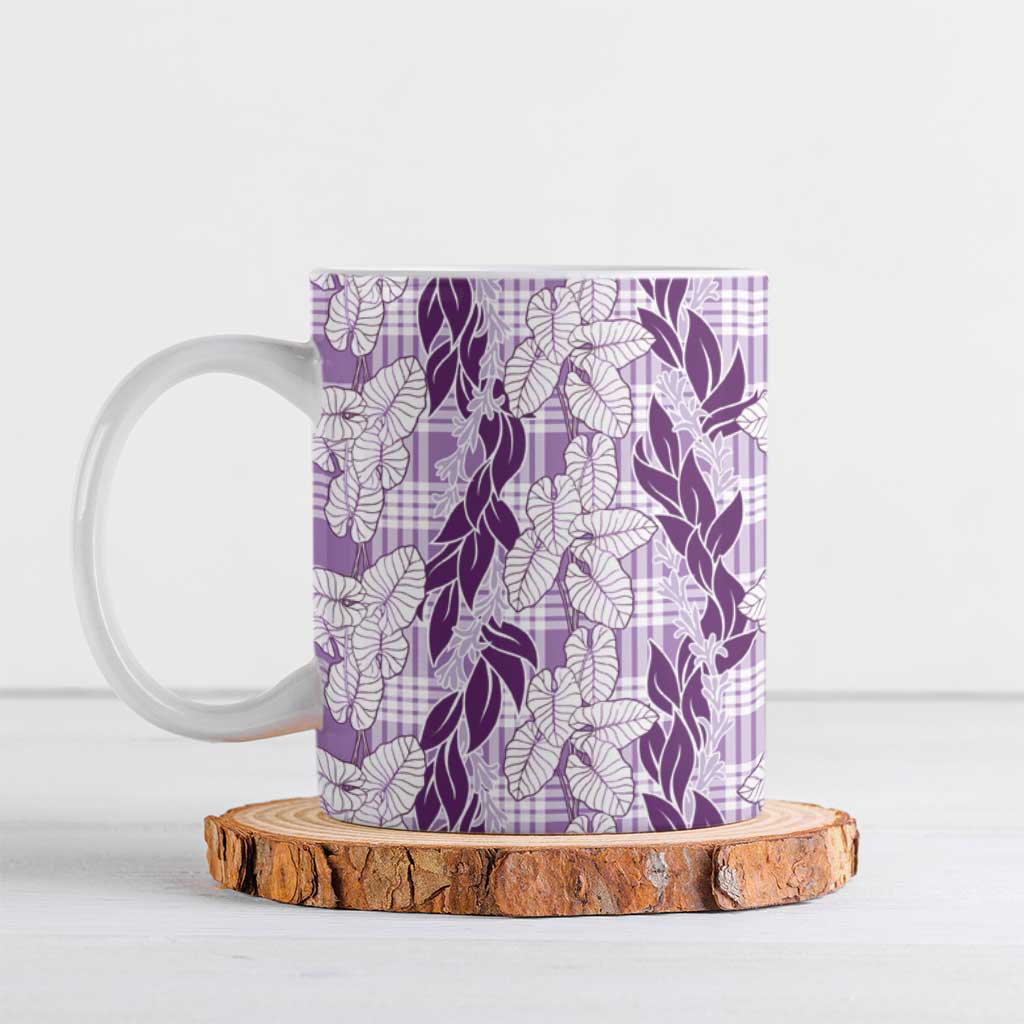 Hawaii Ti Leaf Maile Tuberose Lei Ceramic Mug With Hanalei Leaf Purple