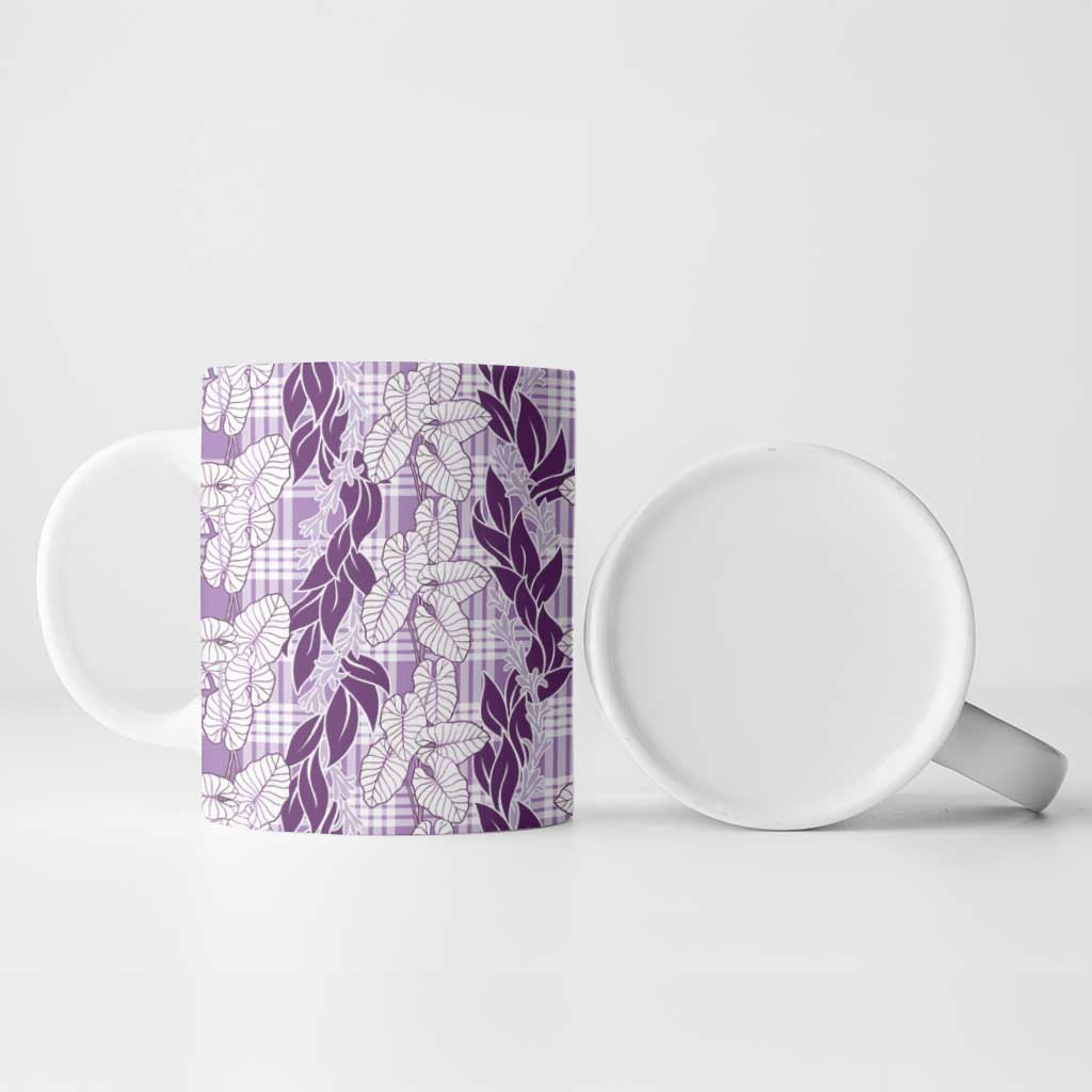 Hawaii Ti Leaf Maile Tuberose Lei Ceramic Mug With Hanalei Leaf Purple