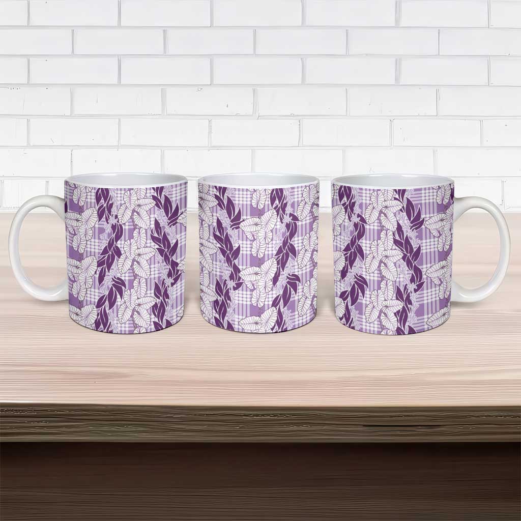 Hawaii Ti Leaf Maile Tuberose Lei Ceramic Mug With Hanalei Leaf Purple