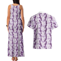 Hawaii Ti Leaf Maile Tuberose Lei Couples Matching Tank Maxi Dress and Hawaiian Shirt With Hanalei Leaf Purple LT05 - Polynesian Pride