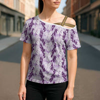 Hawaii Ti Leaf Maile Tuberose Lei Cross Shoulder Shirt With Hanalei Leaf Purple