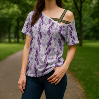 Hawaii Ti Leaf Maile Tuberose Lei Cross Shoulder Shirt With Hanalei Leaf Purple