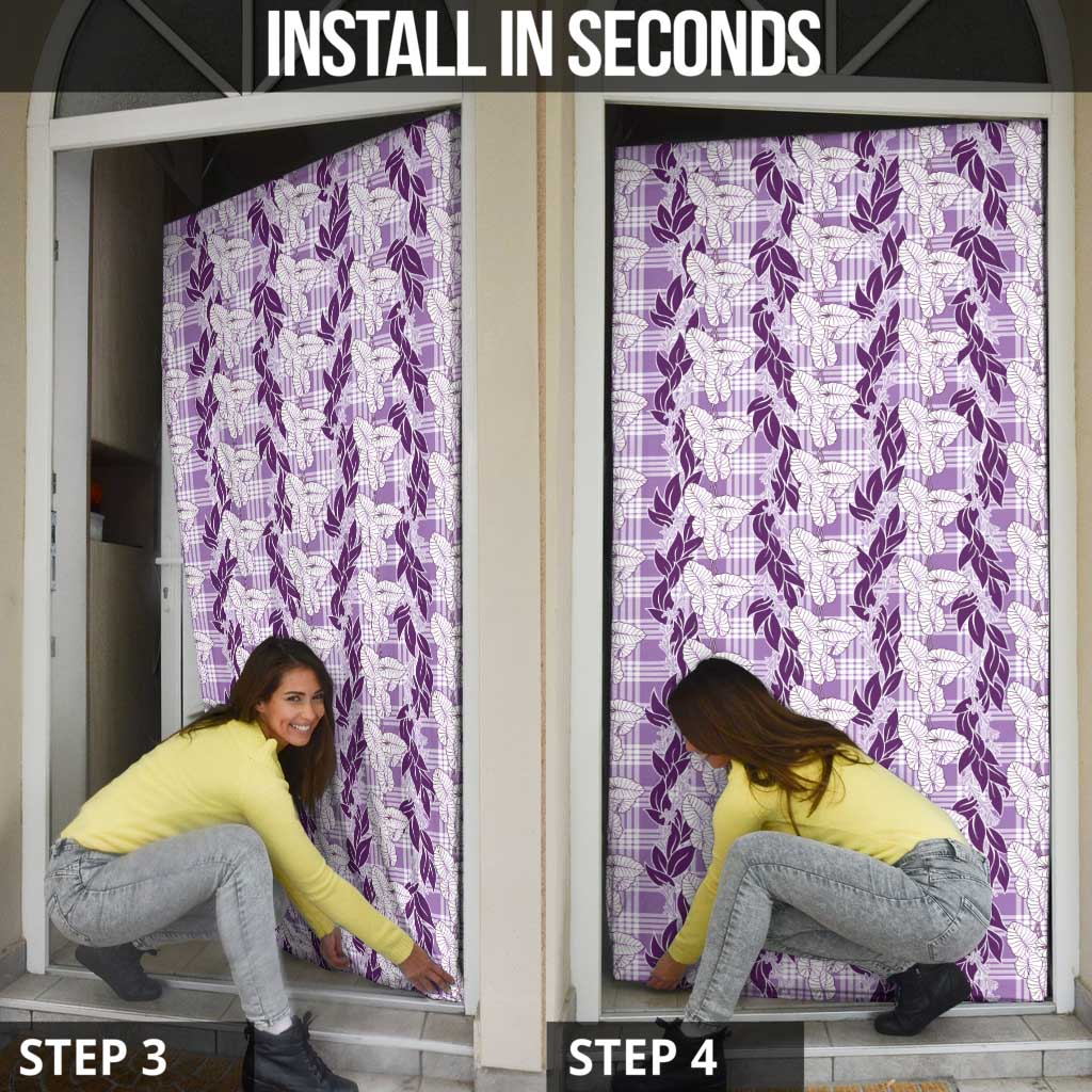 Hawaii Ti Leaf Maile Tuberose Lei Door Cover With Hanalei Leaf Purple