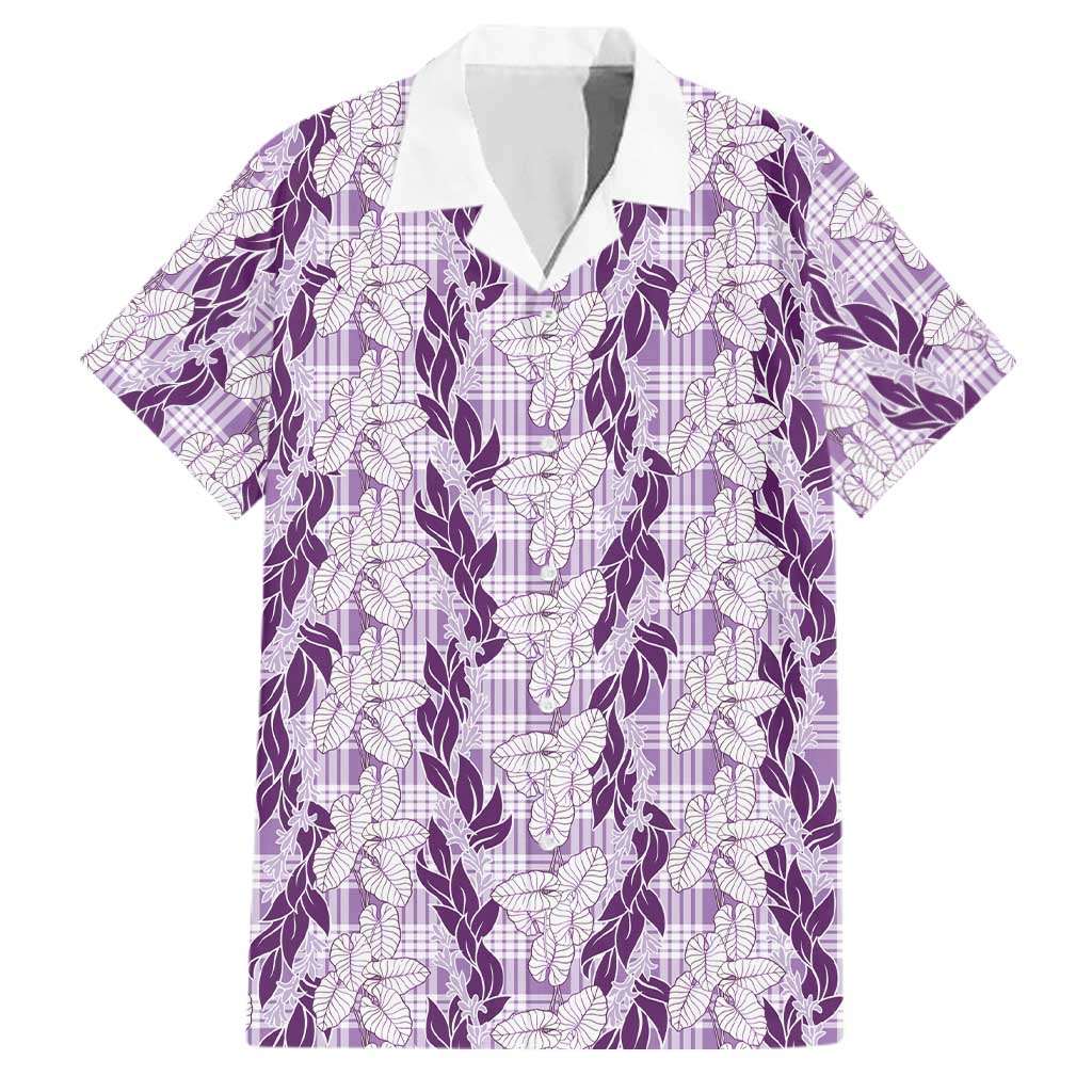 Hawaii Ti Leaf Maile Tuberose Lei Family Matching Mermaid Dress and Hawaiian Shirt With Hanalei Leaf Purple LT05 Dad's Shirt - Short Sleeve Purple - Polynesian Pride