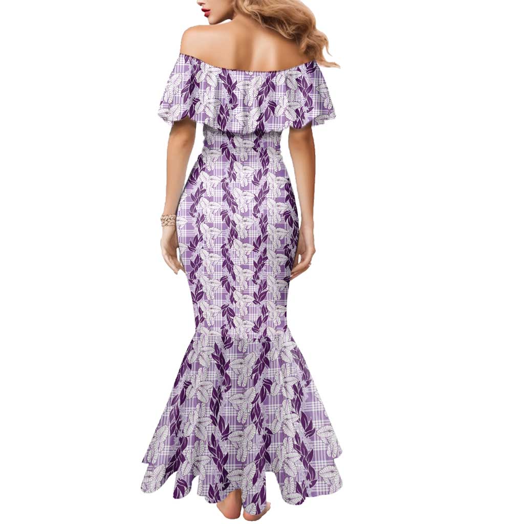 Hawaii Ti Leaf Maile Tuberose Lei Family Matching Mermaid Dress and Hawaiian Shirt With Hanalei Leaf Purple LT05 - Polynesian Pride