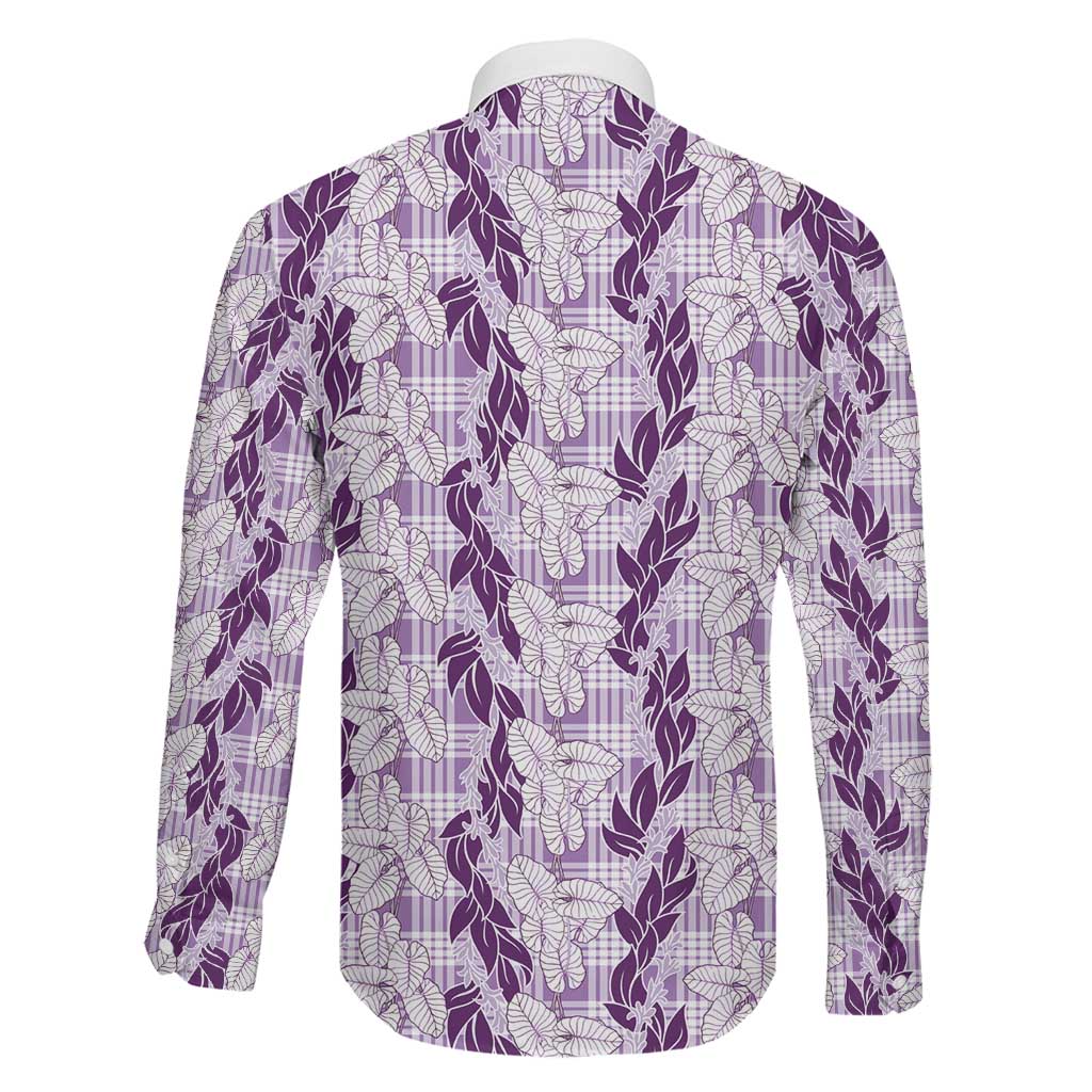 Hawaii Ti Leaf Maile Tuberose Lei Family Matching Off Shoulder Maxi Dress and Hawaiian Shirt With Hanalei Leaf Purple LT05 - Polynesian Pride