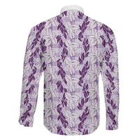 Hawaii Ti Leaf Maile Tuberose Lei Family Matching Off Shoulder Maxi Dress and Hawaiian Shirt With Hanalei Leaf Purple LT05 - Polynesian Pride