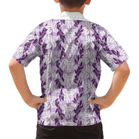 Hawaii Ti Leaf Maile Tuberose Lei Family Matching Off Shoulder Short Dress and Hawaiian Shirt With Hanalei Leaf Purple LT05 - Polynesian Pride