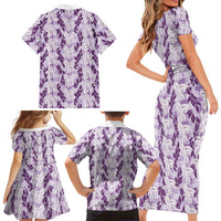 Hawaii Ti Leaf Maile Tuberose Lei Family Matching Short Sleeve Bodycon Dress and Hawaiian Shirt With Hanalei Leaf Purple LT05 - Polynesian Pride