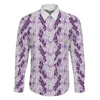 Hawaii Ti Leaf Maile Tuberose Lei Family Matching Tank Maxi Dress and Hawaiian Shirt With Hanalei Leaf Purple LT05 Dad's Shirt - Long Sleeve Purple - Polynesian Pride