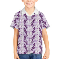 Hawaii Ti Leaf Maile Tuberose Lei Family Matching Tank Maxi Dress and Hawaiian Shirt With Hanalei Leaf Purple LT05 Son's Shirt Purple - Polynesian Pride