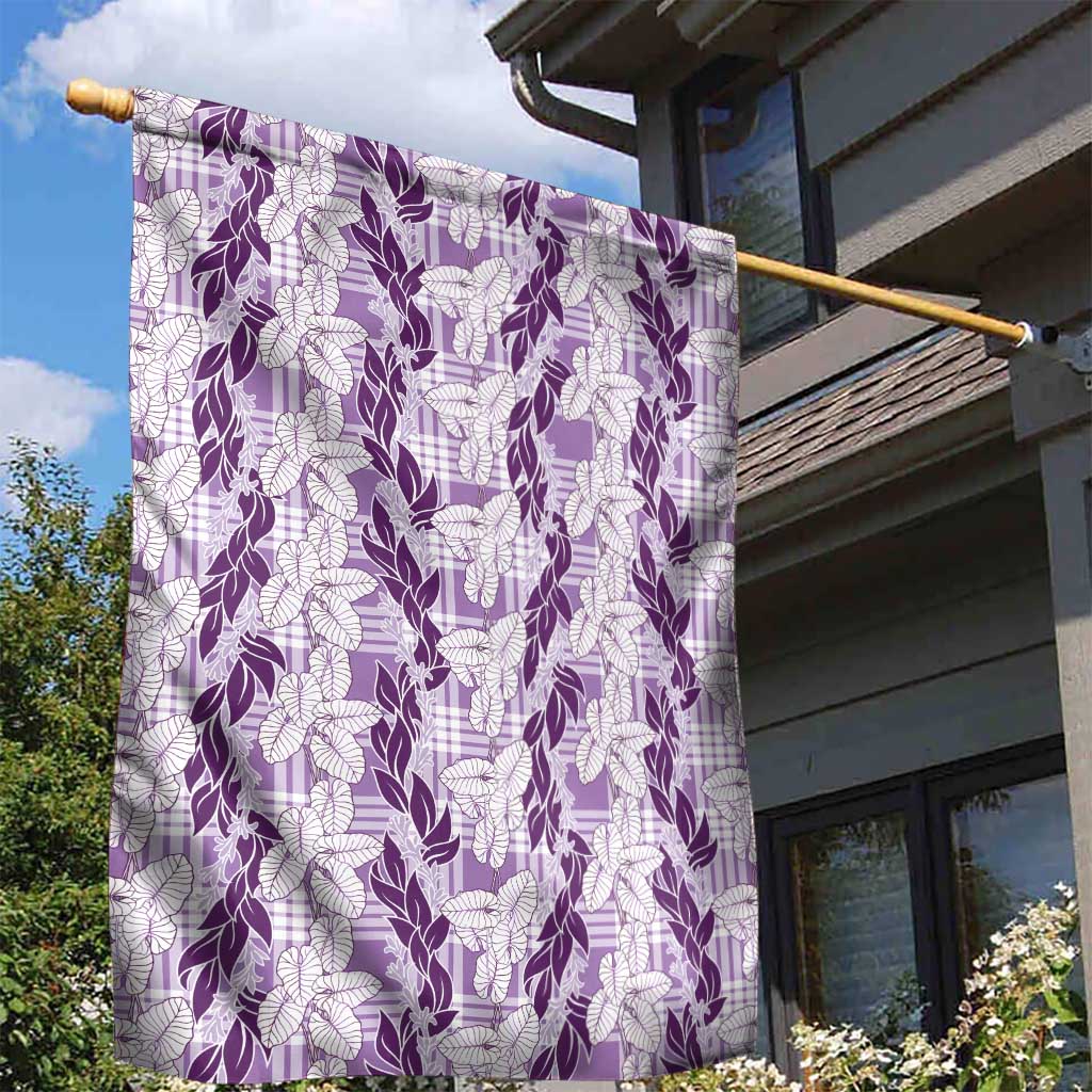 Hawaii Ti Leaf Maile Tuberose Lei Garden Flag With Hanalei Leaf Purple LT05 - Polynesian Pride