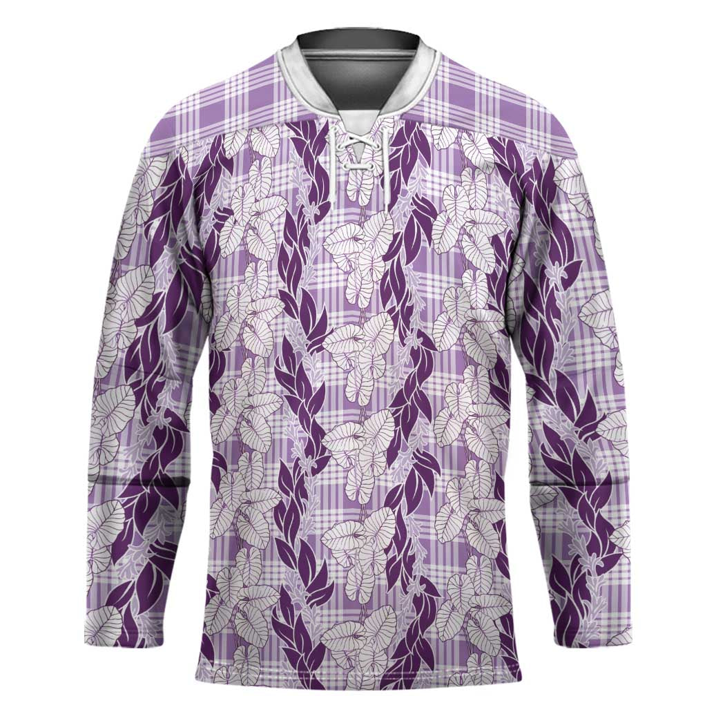 Hawaii Ti Leaf Maile Tuberose Lei Hockey Jersey With Hanalei Leaf Purple