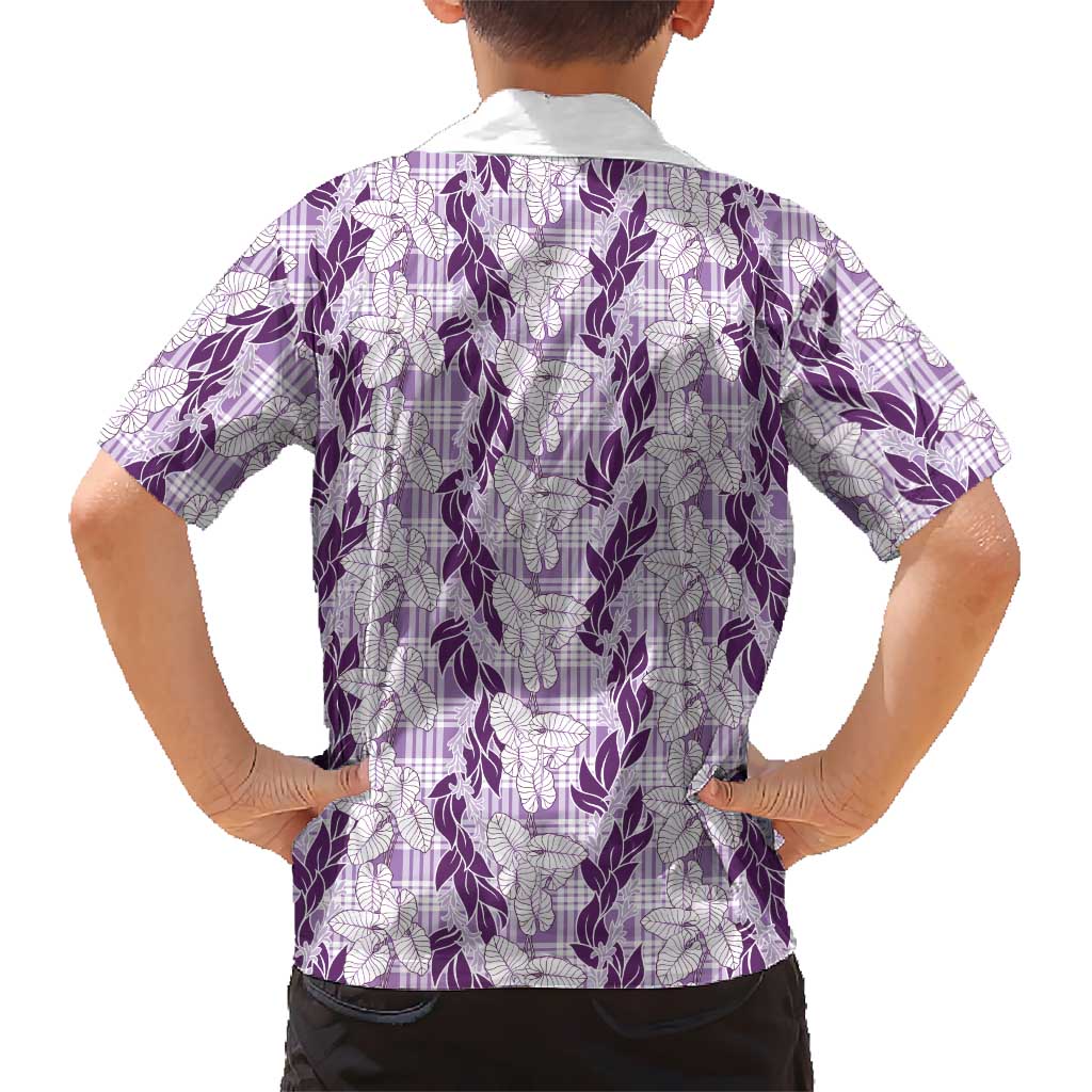 Hawaii Ti Leaf Maile Tuberose Lei Kid Hawaiian Shirt With Hanalei Leaf Purple