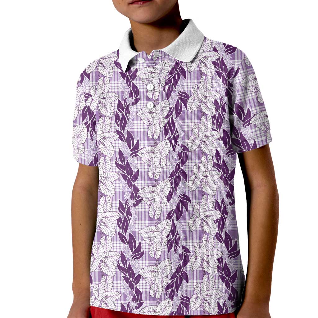 Hawaii Ti Leaf Maile Tuberose Lei Kid Polo Shirt With Hanalei Leaf Purple