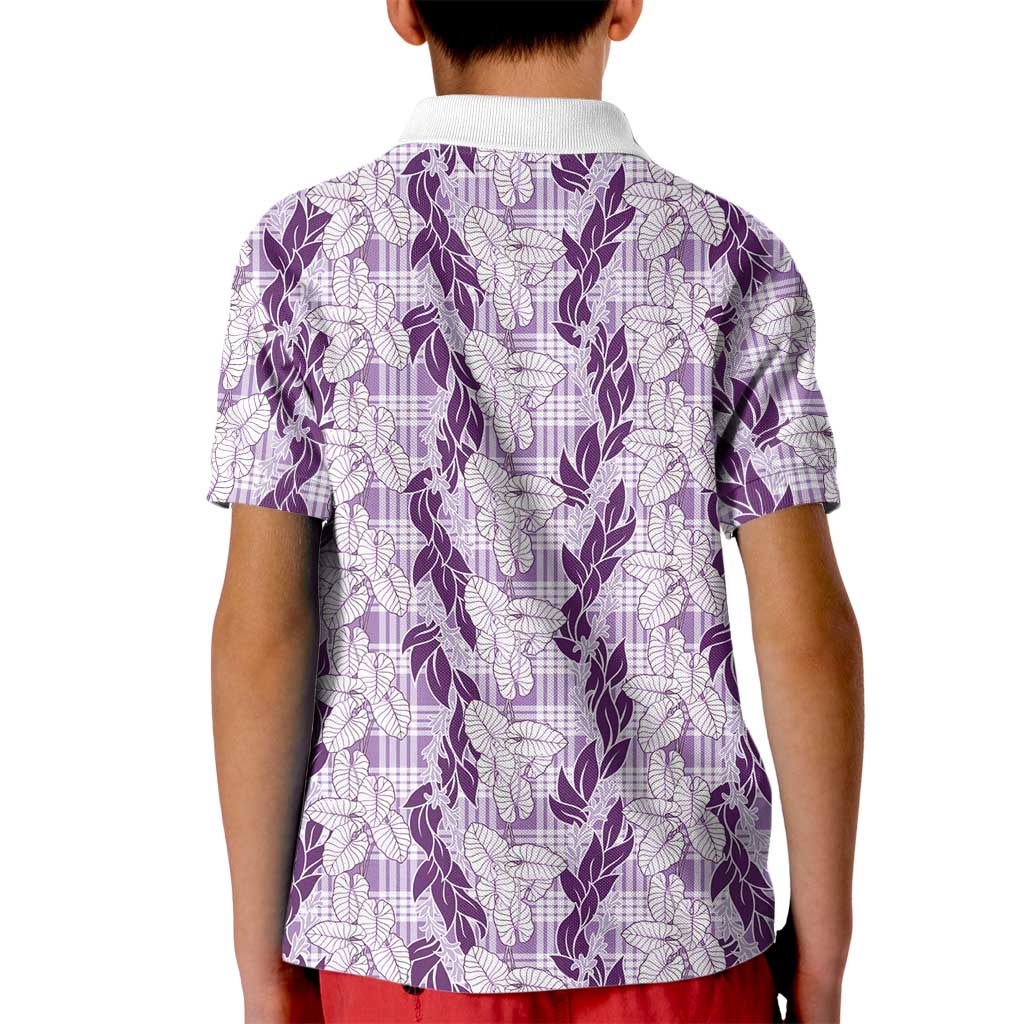 Hawaii Ti Leaf Maile Tuberose Lei Kid Polo Shirt With Hanalei Leaf Purple