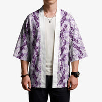 Hawaii Ti Leaf Maile Tuberose Lei Kimono With Hanalei Leaf Purple