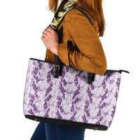Hawaii Ti Leaf Maile Tuberose Lei Leather Tote Bag With Hanalei Leaf Purple