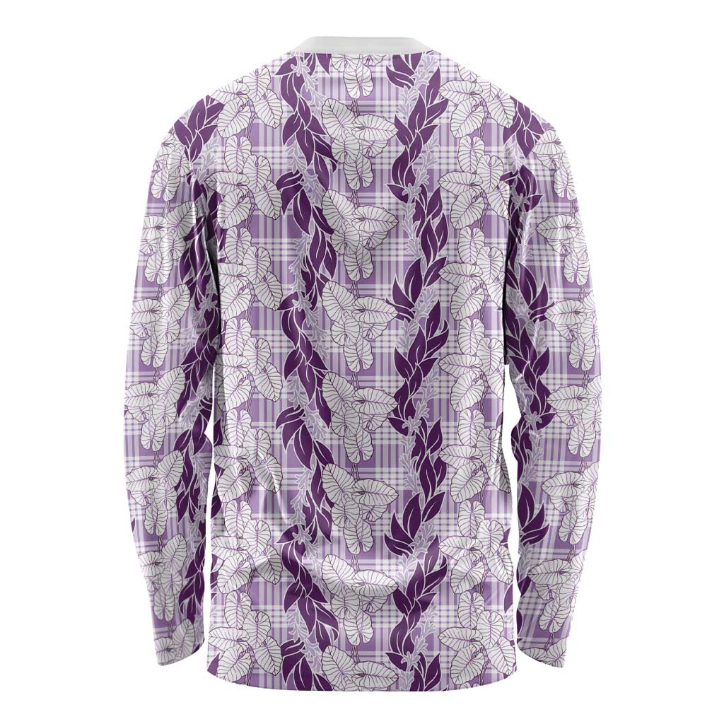 Hawaii Ti Leaf Maile Tuberose Lei Long Sleeve Shirt With Hanalei Leaf Purple
