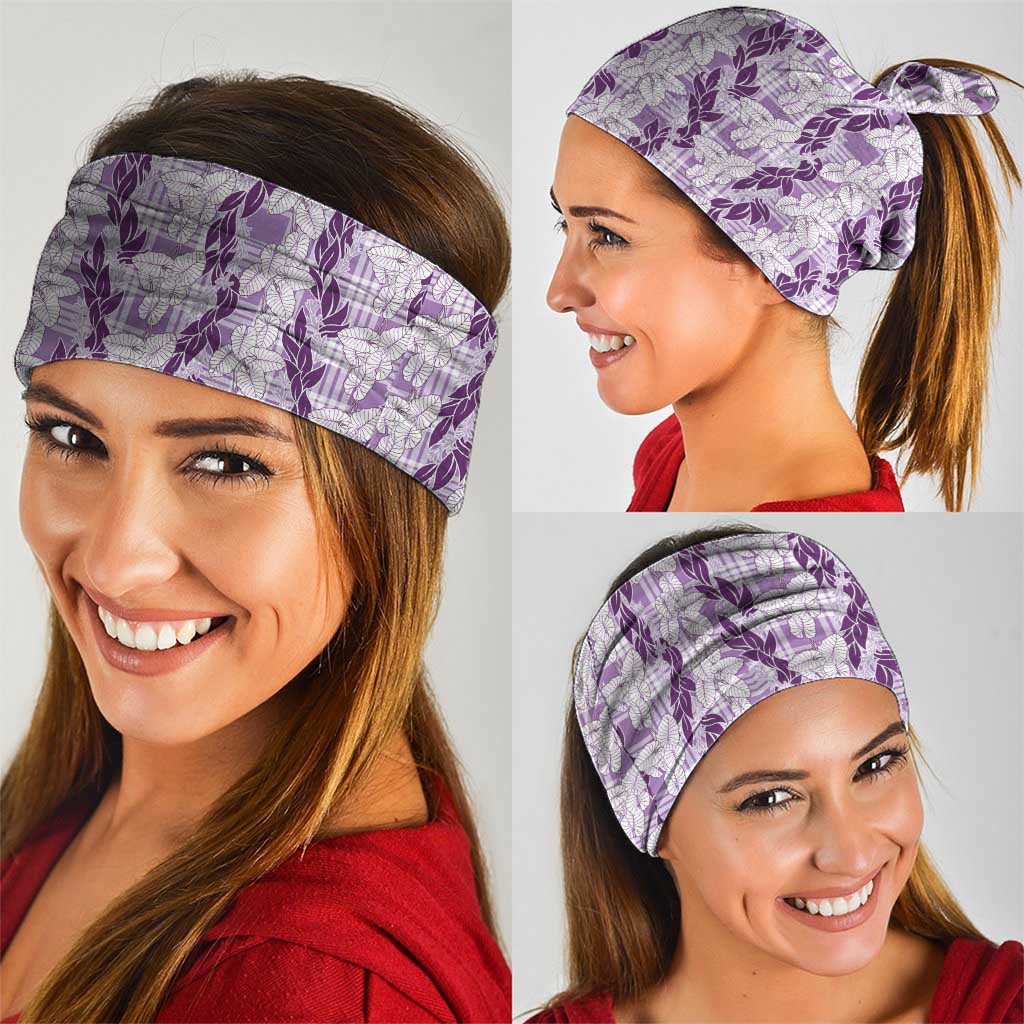 Hawaii Ti Leaf Maile Tuberose Lei Neck Gaiter With Hanalei Leaf Purple
