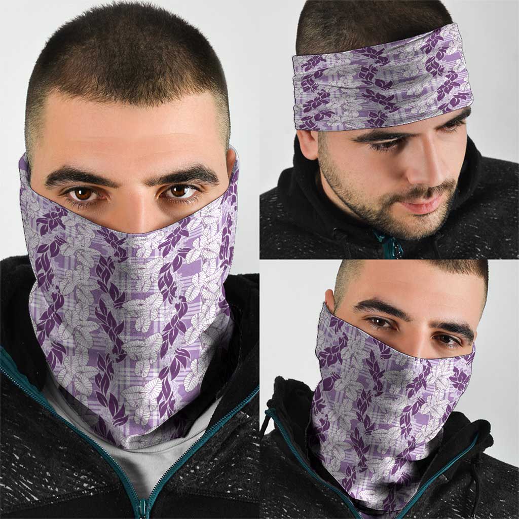 Hawaii Ti Leaf Maile Tuberose Lei Neck Gaiter With Hanalei Leaf Purple