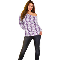 Hawaii Ti Leaf Maile Tuberose Lei Off Shoulder Sweater With Hanalei Leaf Purple